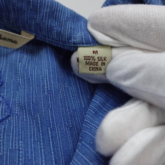 Tommy Bahama Shirt Men Medium Blue Silk Hawaiian Camp Beach Tropical Floral Leaf - Picture 13 of 15